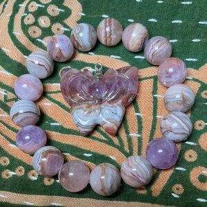 Amethyst 12mm and Crazy Lace Bracelet and Pendant Bundle